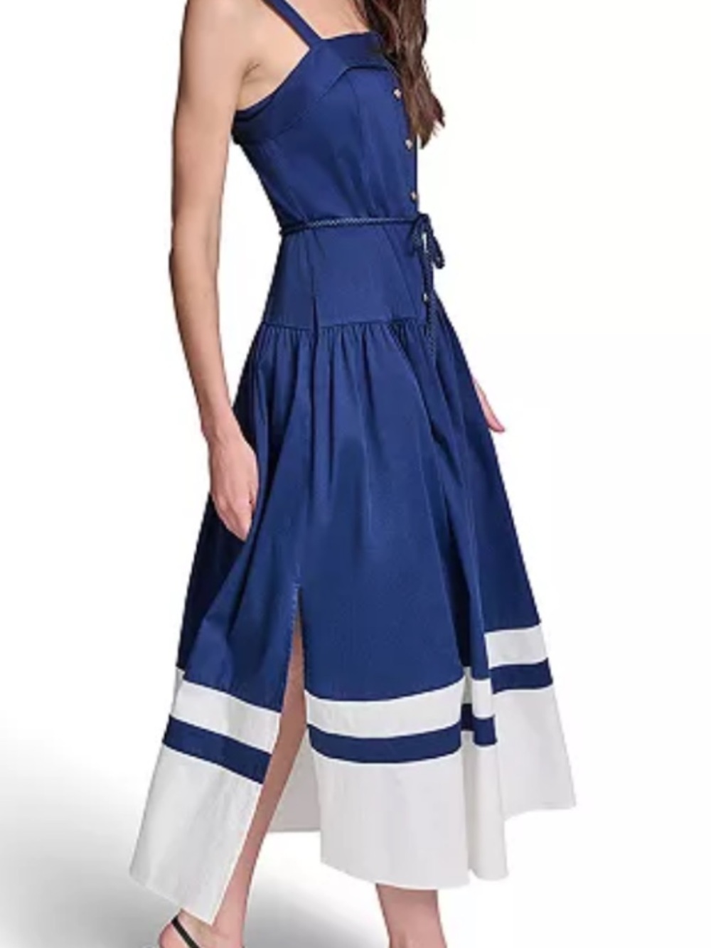 New Karl Lagerfeld Navy and White Midi Dress with Button Front size 10 - Picture 5 of 14
